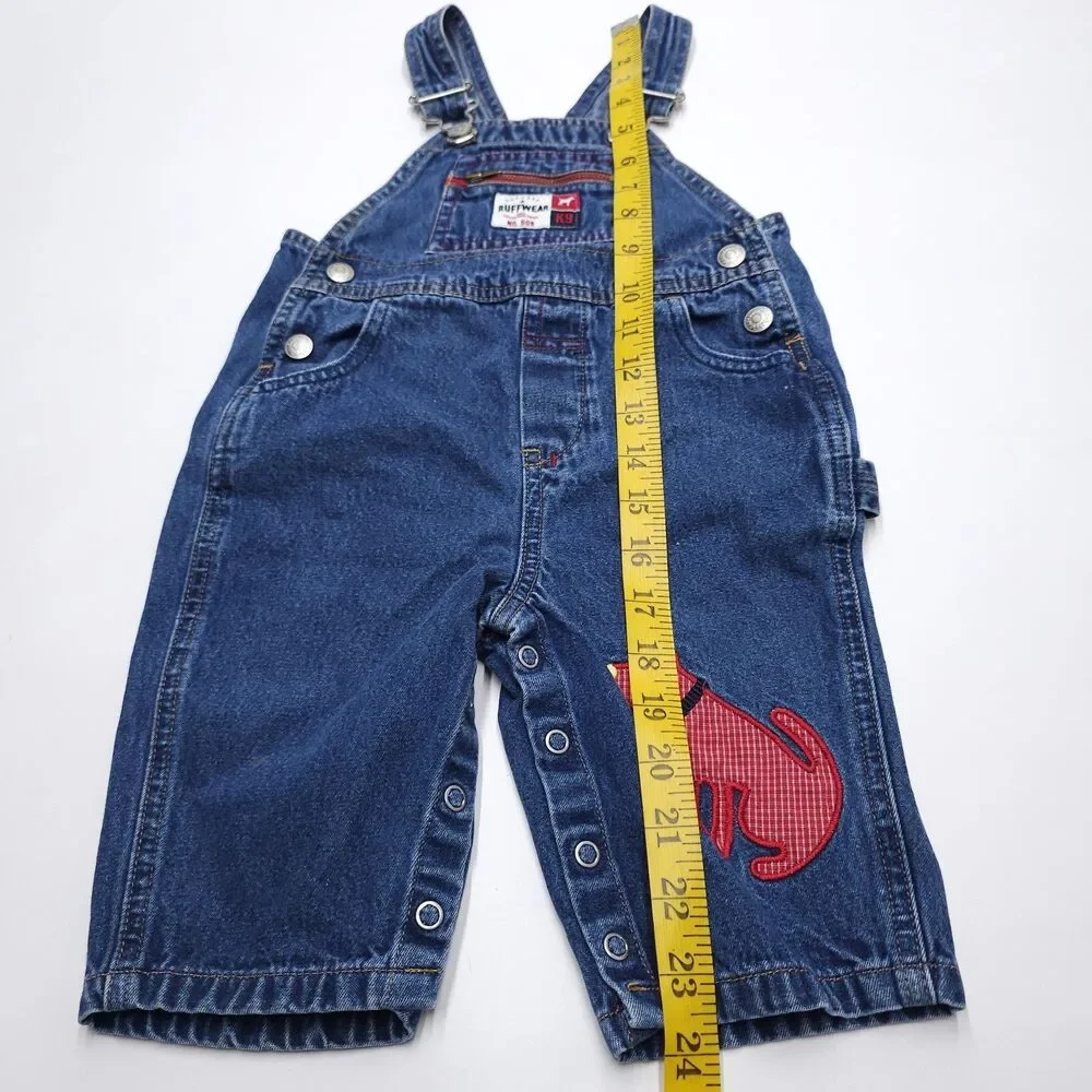 Vintage Gap Overalls 6-12 Months Ruff Wear Dog Patches Blue Denim